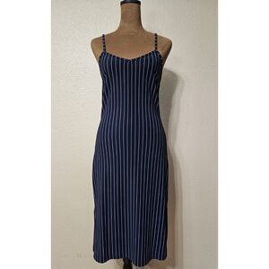 A. Byer California Women’s Midi Slip Dress Navy White Pinstripe Size M